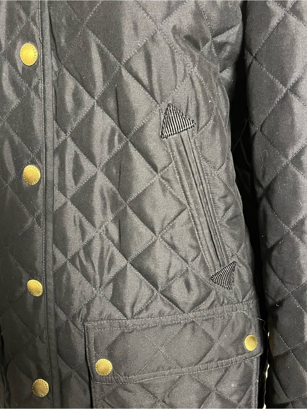 Ralph Lauren Black Quilted Barn Jacket Corduroy Collar Gold Buttons Small - Picture 5 of 13